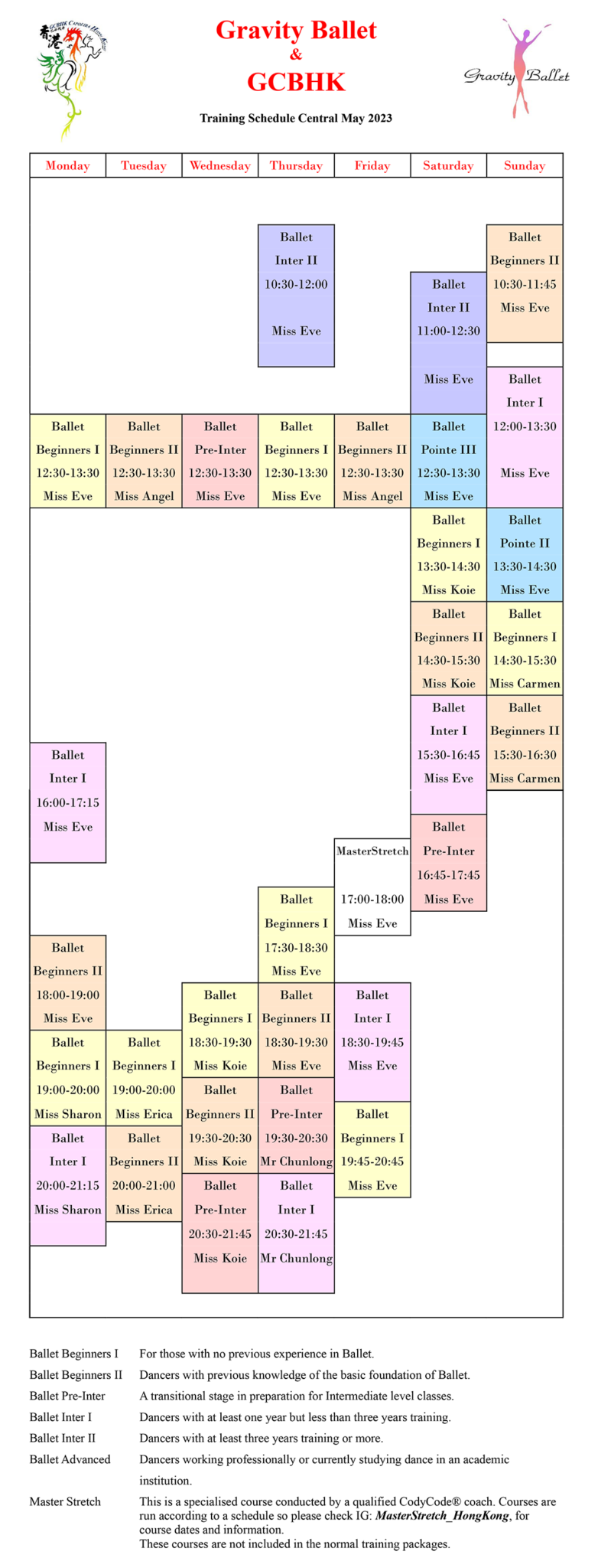 Class Schedule Gravity Ballet